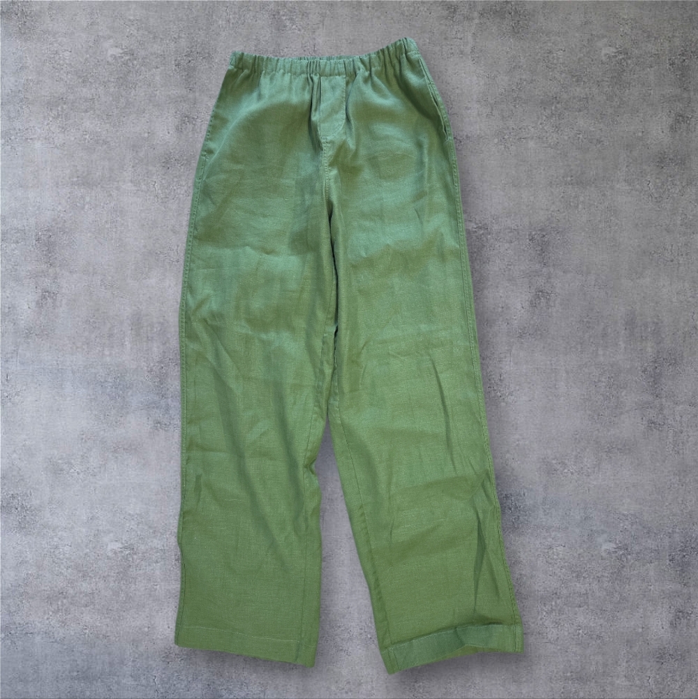 With Nothing Underneath WNU Hemp Elastic Waist Palazzo Trousers Green US 4 EU 36